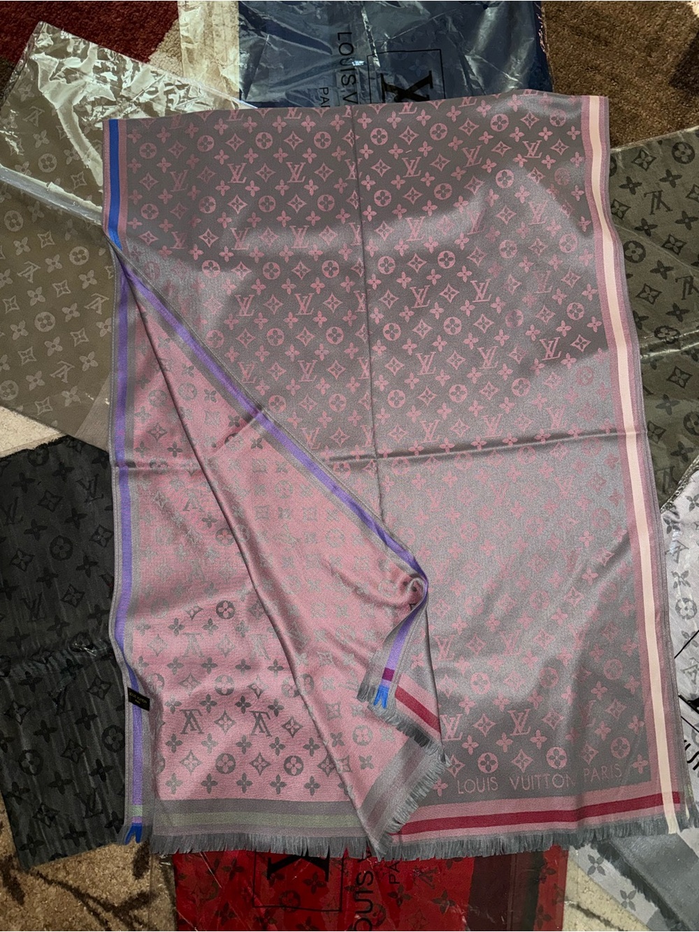 Pink/Gray Reversible Silk & Cashmere Fashion Scarf/Wrap- NWT